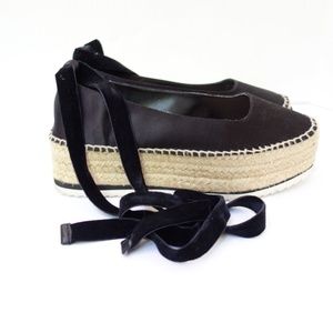 Black Satin Jute Espadrilles Platform Sandals  sz7